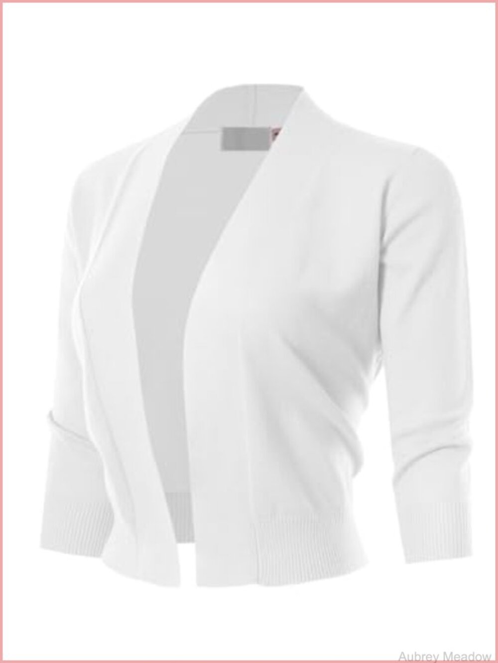 Open Front Cropped Bolero Cardigan 3/4 Sleeve Ribbed Hem